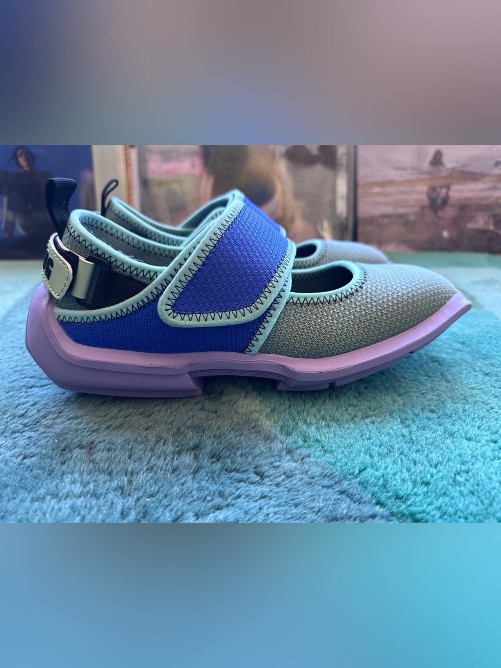 Fluevog EXCELLENT Angel Blair vegan Velcro strap green/blue/purple MJ sneaker -9 - Picture 4 of 16